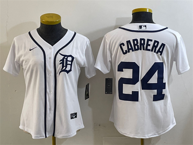 Women's Detroit Tigers #24 Miguel Cabrera White Cool Base Stitched Baseball Jersey(Run Small) Women's Detroit Tigers #24 Miguel Cabrera White Cool Base Stitched Baseball Jersey(Run Small)